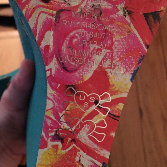 Turquoise Skull-Embossed Platform Wedges - Picture 8 of 14